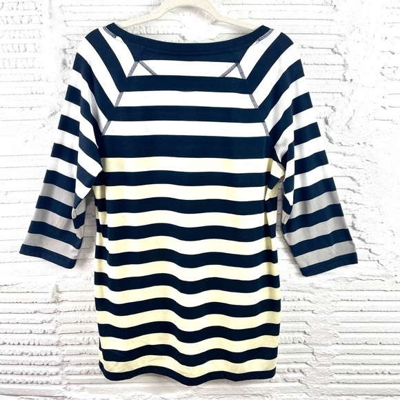 Christopher & Banks NWT Striped Crew T-Shirt 3/4 Sleeves Navy W/ Ombre Yellow M - Picture 8 of 14
